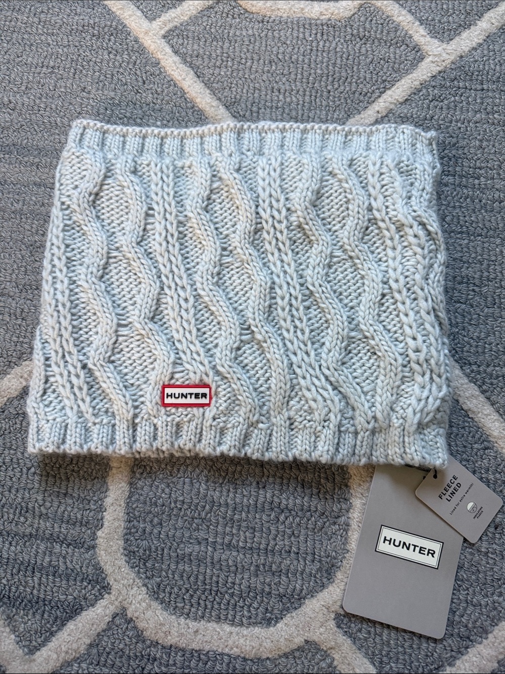 Hunter Cable Knit Fleece Lined Neck Warmer Snood Scarf Blue NWT